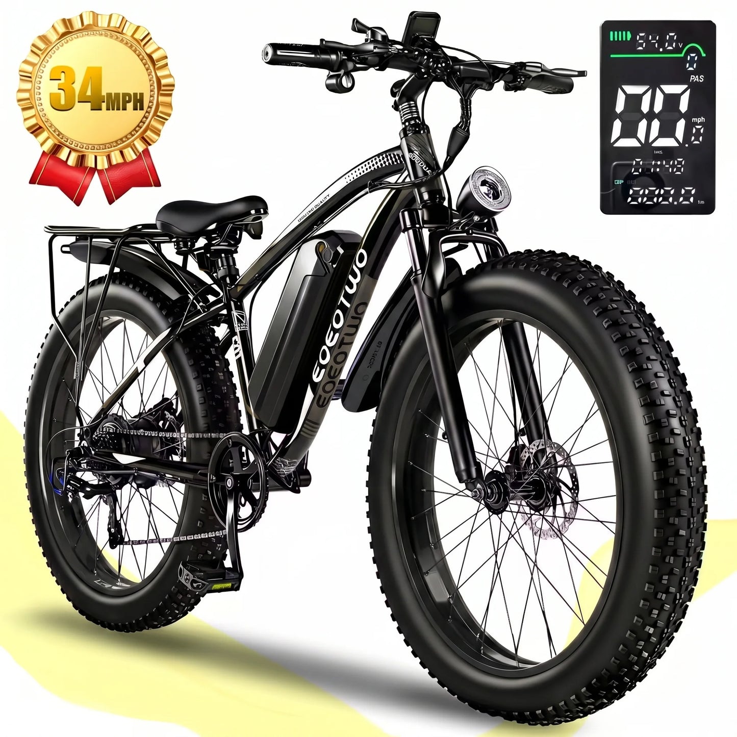 EOEOTWO 1500W Fat Tire Electric Bike for Adults 26"x4.0 All Terrain Ebike 34MPH Fast Mountain E-Bike 48V Long Range Snow Beach Bicycle