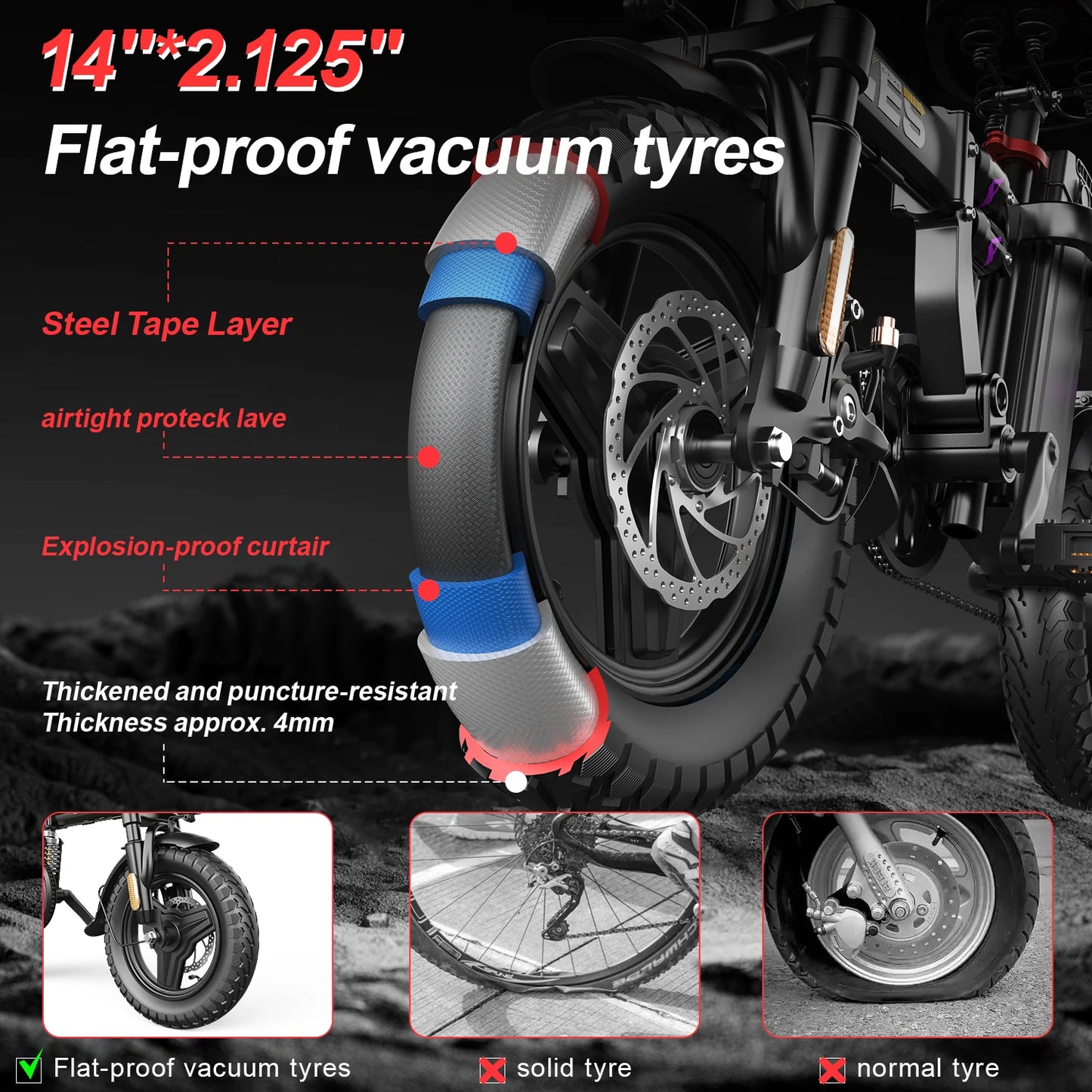 UPlee GE5 Folding Electric Bike 48V 15Ah Battery 30 Miles