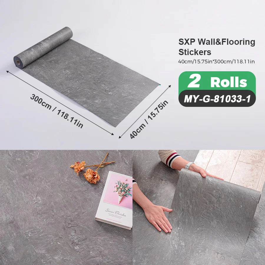 2 Rolls Self-Adhesive Wall and Floor Sticker Peel and Stick 15.75x118.11inch Wood Grain and Marble Design Wallpaper Sticker