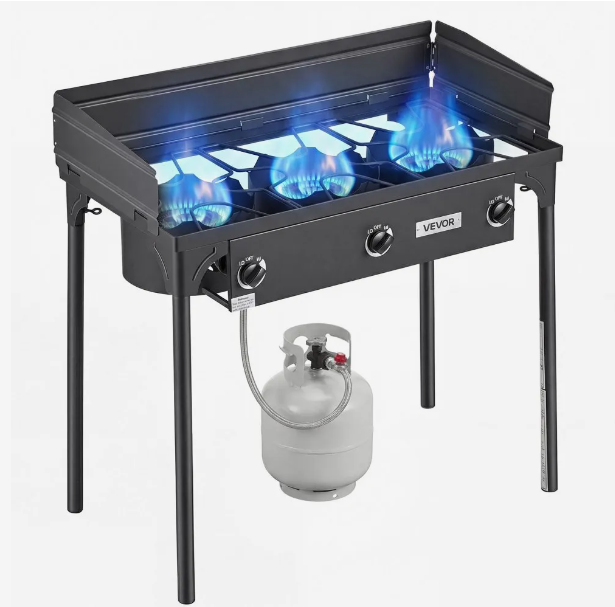 Three Burner Outdoor Propane Gas Stove With Tall Stand Regulator
