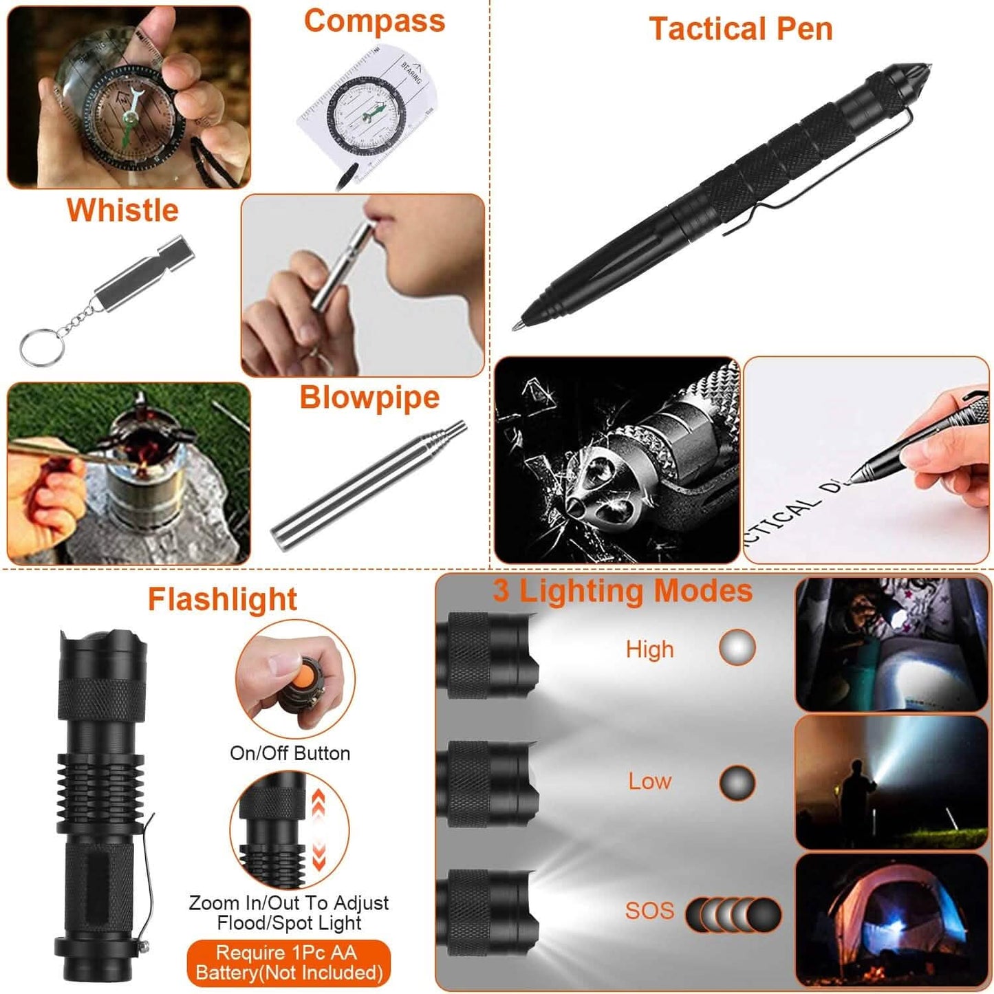 Emergency Survival Gear Tactical Kit For Outdoor Adventure