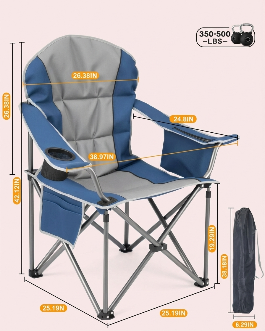Heavy Duty Folding Camping Chair Cup Holder And Cooler Bag