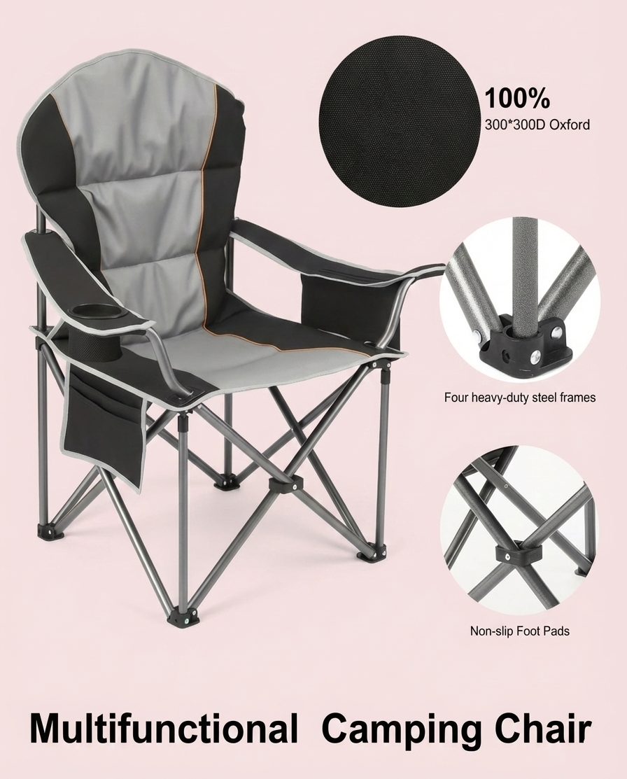Heavy Duty Folding Camping Chair Cup Holder And Cooler Bag