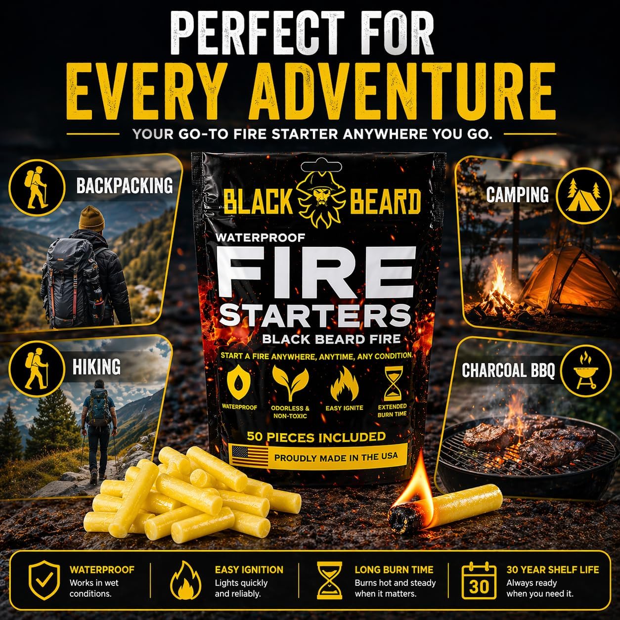 Black Beard Fire Plugs Fire Starter for Camping and Survival