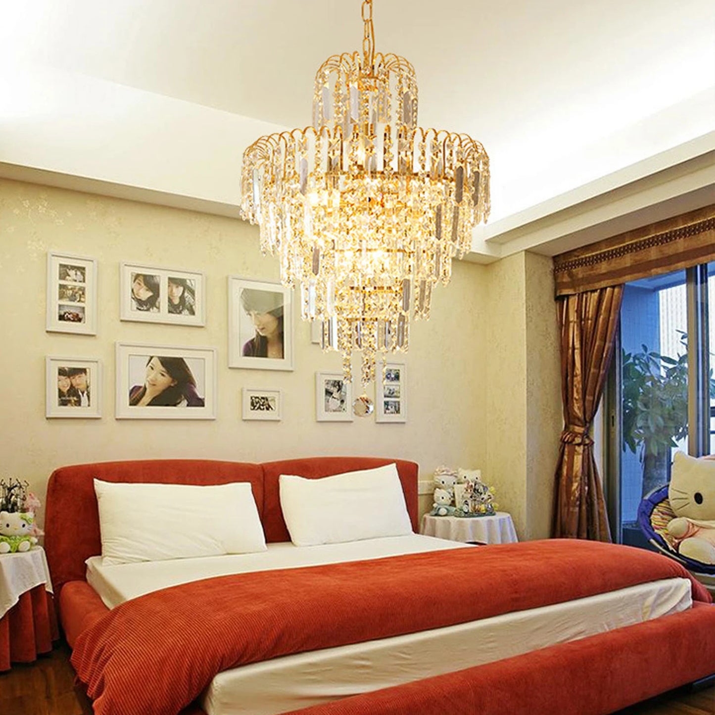 Elegant Modern Ceiling Light K9 Crystal Chandelier Pendant Lighting Fixture Lamp Metal+Glass Gold Polishing and Electroplate