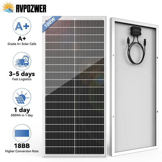 Rvpozwer 100W Mono Solar Panel For Off Grid Home Roof