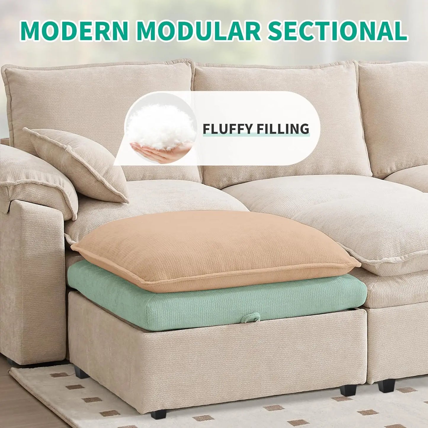 Cloud Chenille U Shaped Modular Sectional Sofa For Living Room