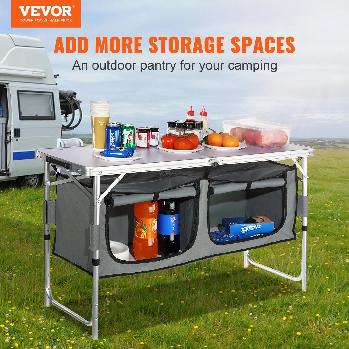 VEVOR Camping Folding Kitchen Table Quick Setup for Outdoor Cooking