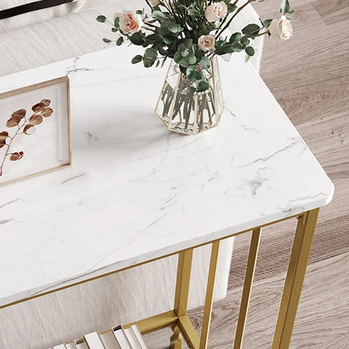 Console Table Sofa Tables Narrow Entryway Table with Glass Shelf Metal Frame 33.5” Behind Couch Table for Hallway Living Room