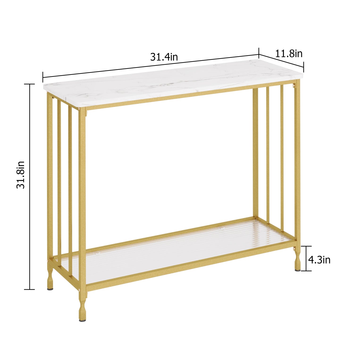 Console Table Sofa Tables Narrow Entryway Table with Glass Shelf Metal Frame 33.5” Behind Couch Table for Hallway Living Room
