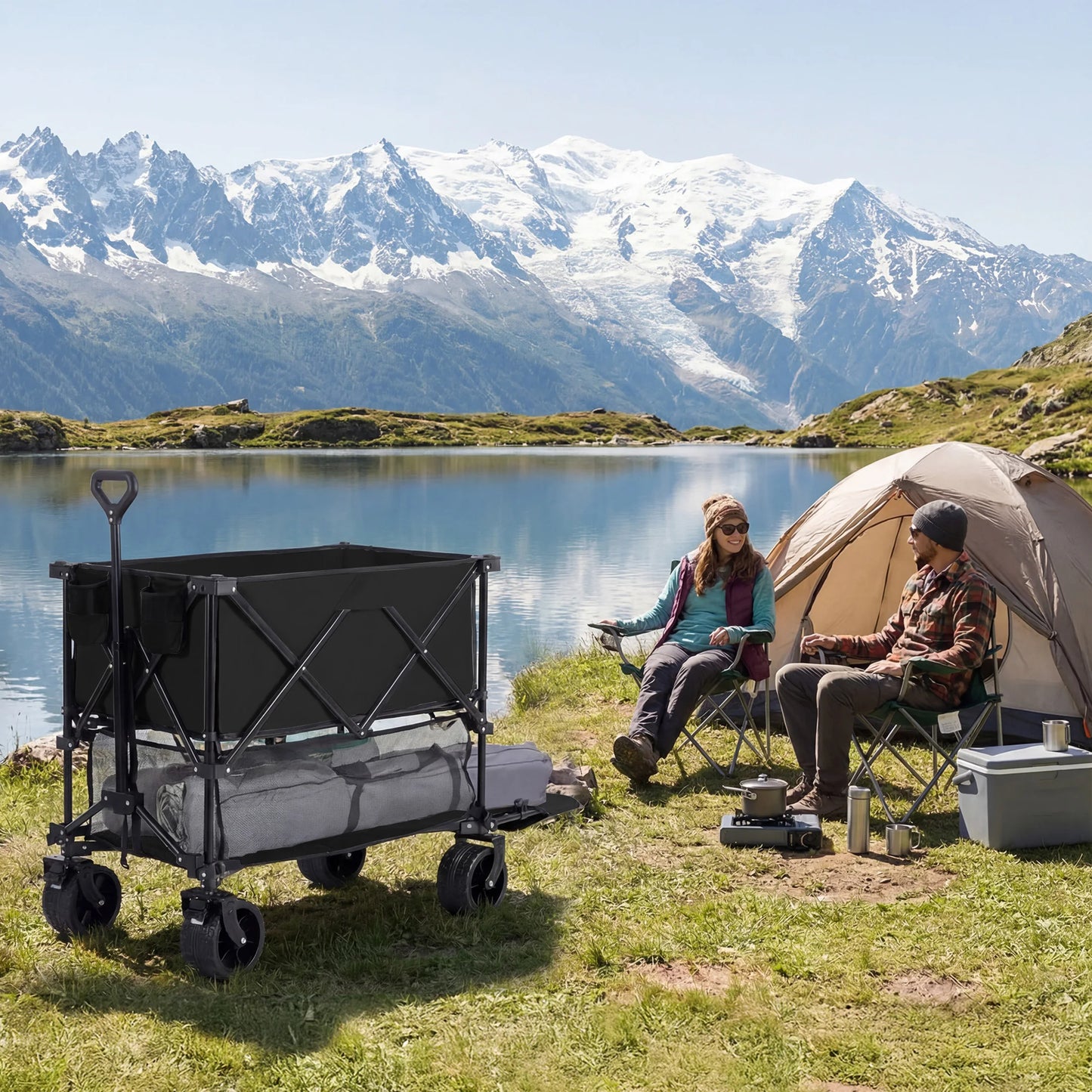 JHK Double Decker Garden Wagon Cart Outdoor Collapsible