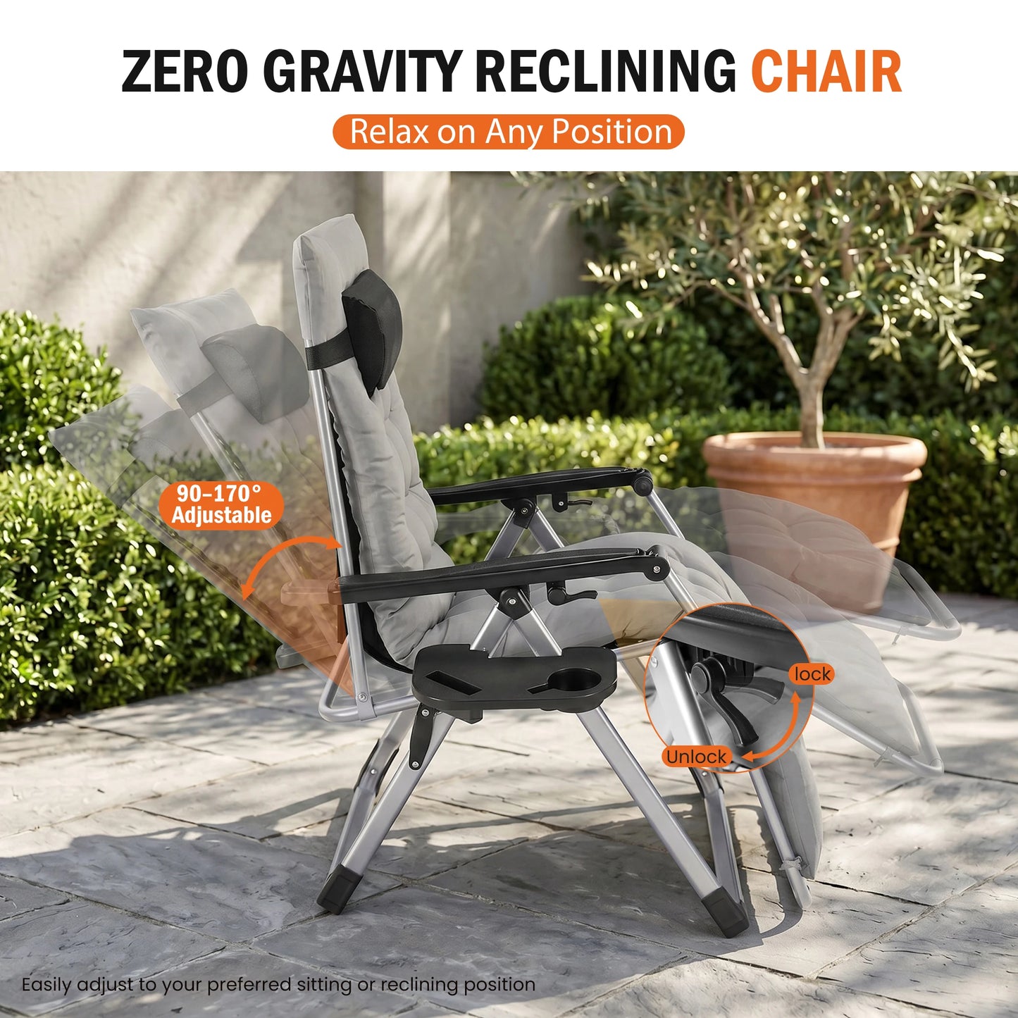 JHK Zero Gravity Reclining Camping Lounge Chair With Cup Holders
