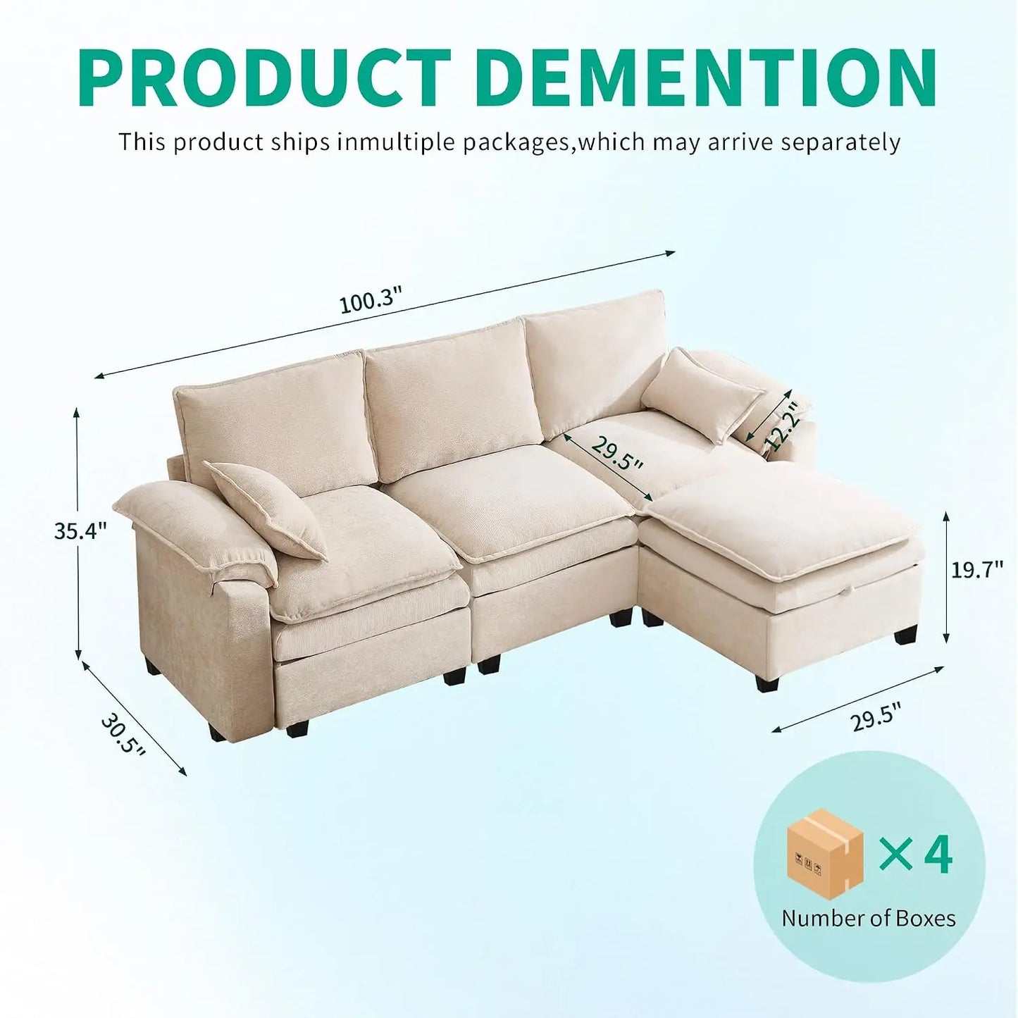 Cloud Chenille U Shaped Modular Sectional Sofa For Living Room