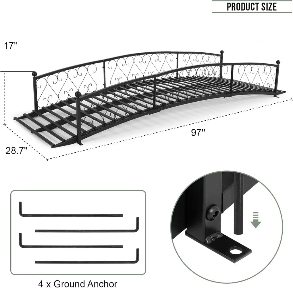 Metal Garden Bridge Durable Footbridge With Siderails
