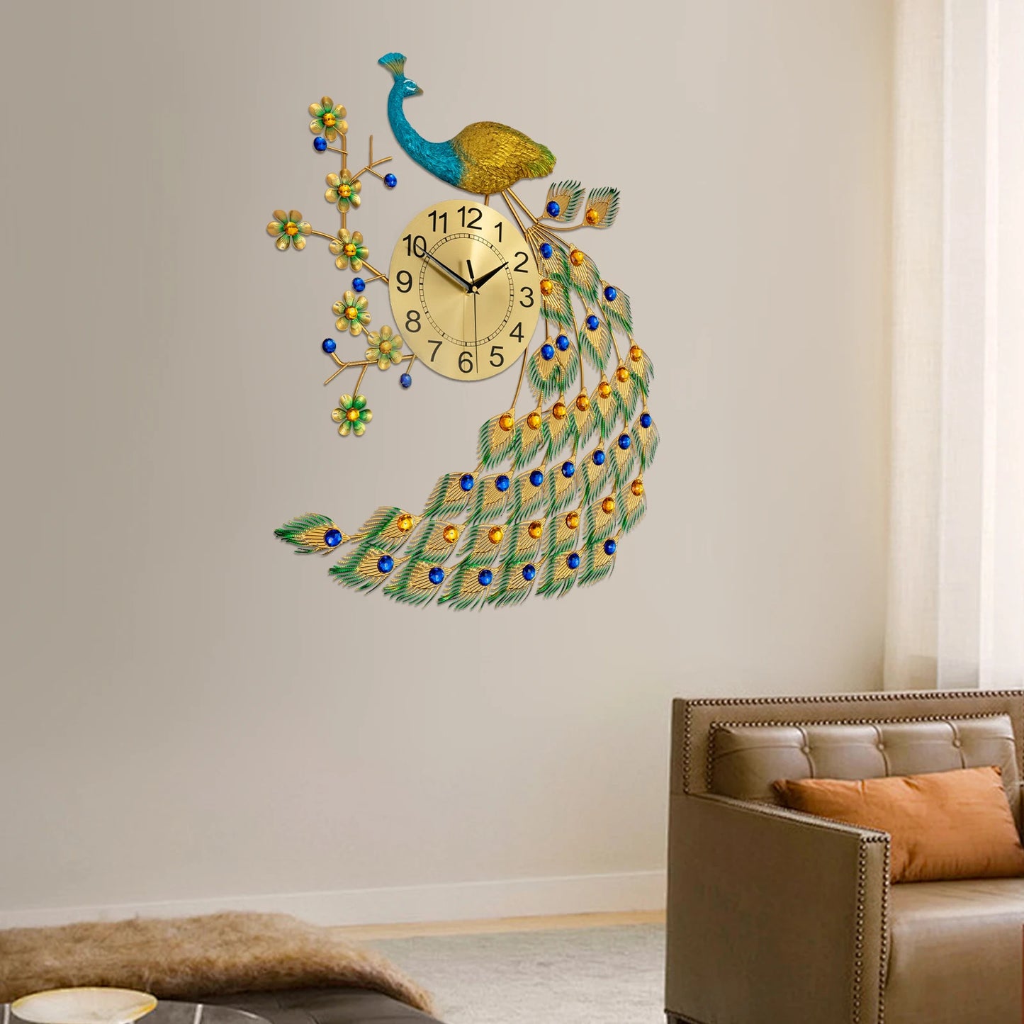 Peacock Wall Clock Modern Acrylic Digital Timepiece For Living Rooms