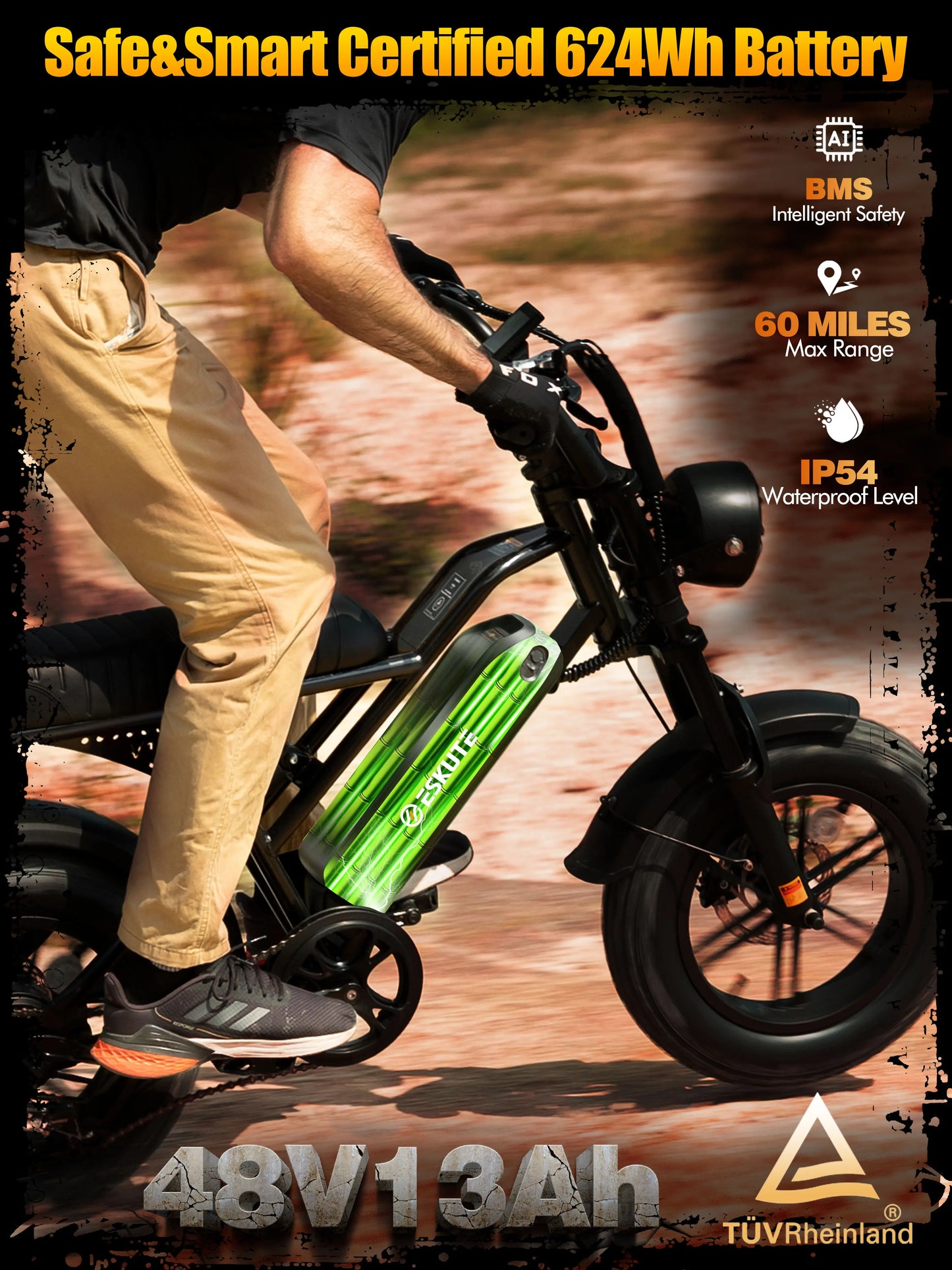Eskute V100 Electric Bike 1500W Peak Suspension 60 Mile Range