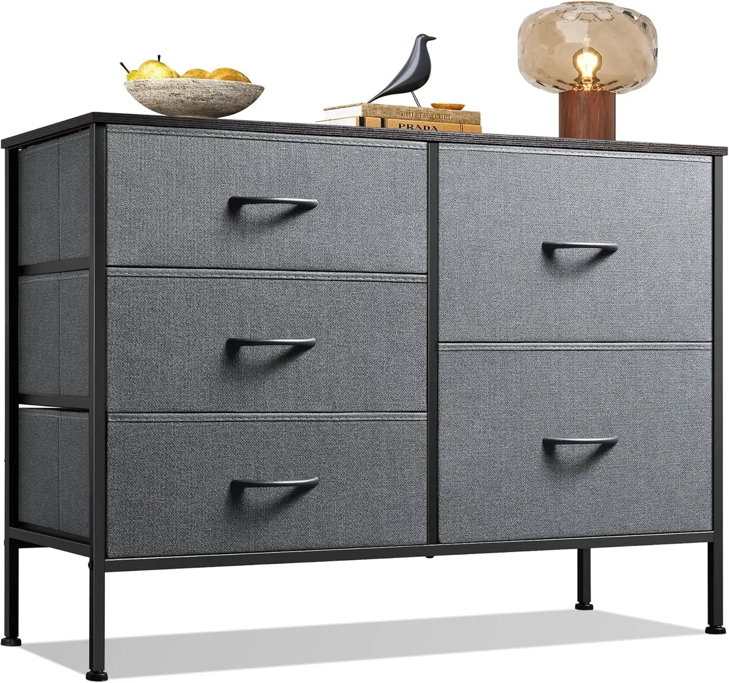 JHK 5 Drawer Dresser With Metal Frame For Bedroom Living Room Storage