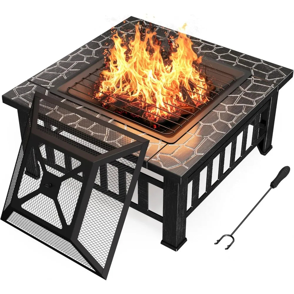 Outdoor Metal Fire Pit Table With Waterproof Cover For Patio