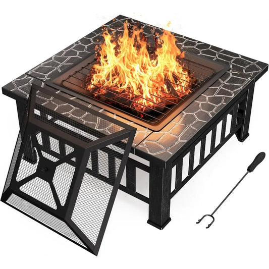 Outdoor Metal Fire Pit Table With Waterproof Cover For Patio
