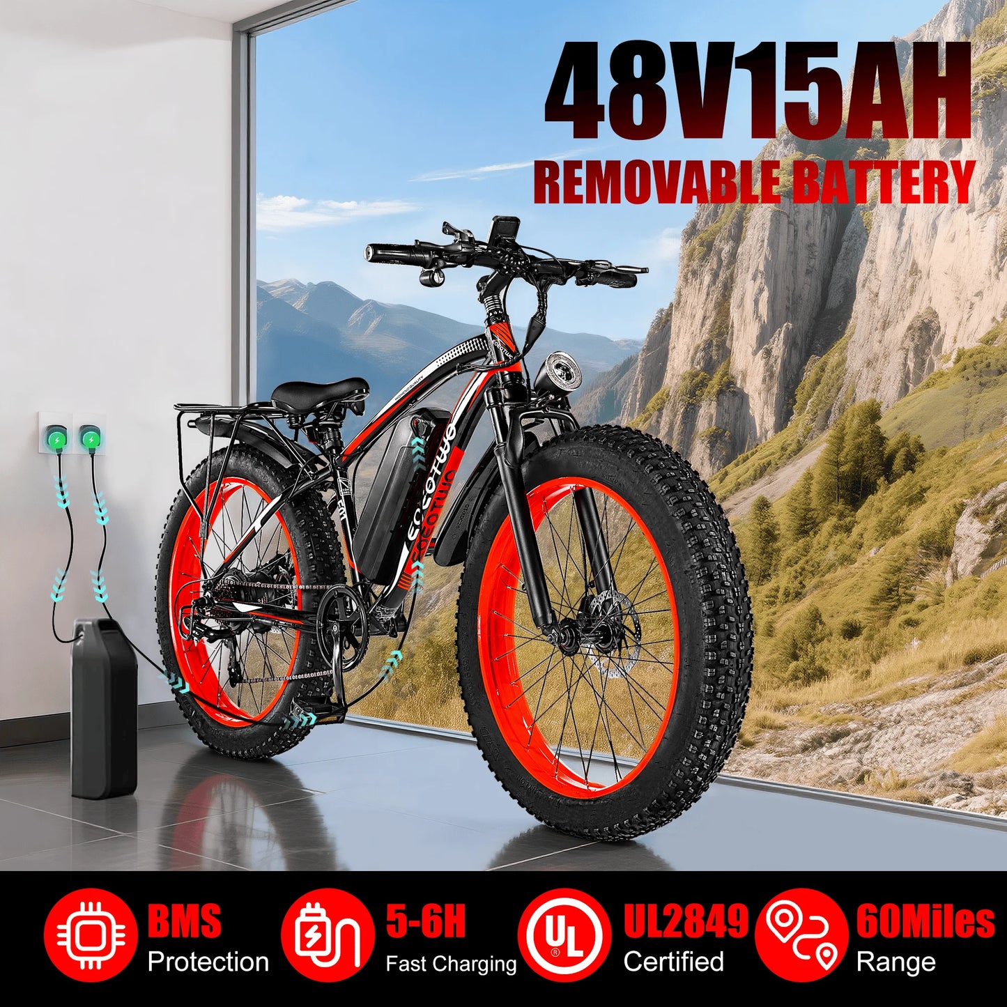 EOEOTWO 34MPH 1500W Electric Fat Tire Ebike With 48V 15Ah Battery