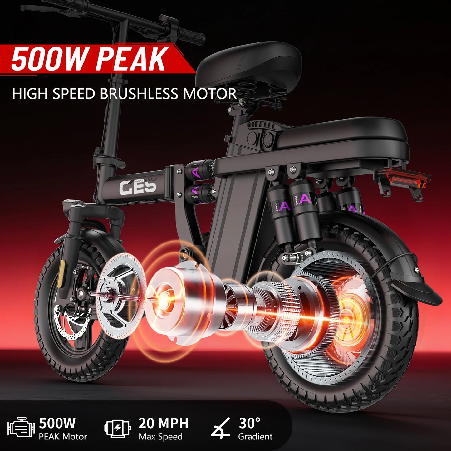 UPlee GE5 Adult Electric Bike 500W Peak Motor Removable Battery