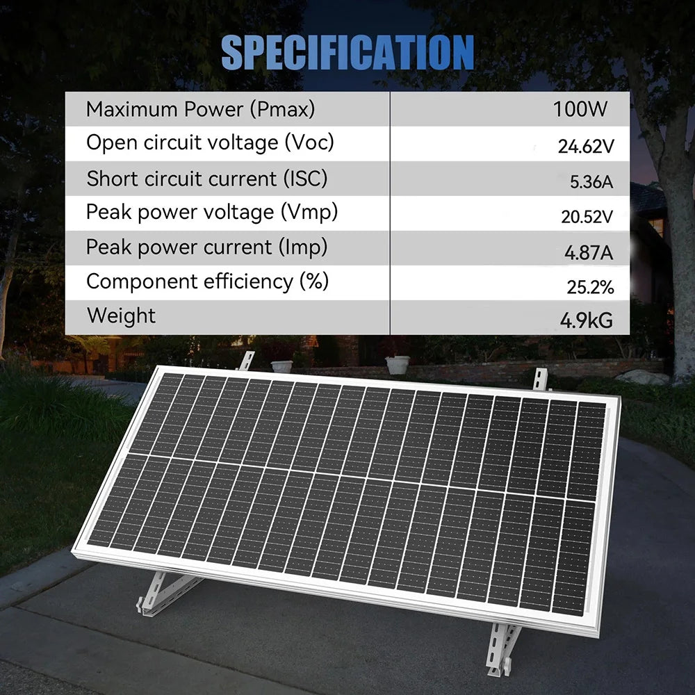 Rvpozwer 100W Mono Solar Panel For Off Grid Home Roof