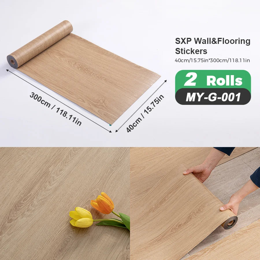 2 Rolls Self-Adhesive Wall and Floor Sticker Peel and Stick 15.75x118.11inch Wood Grain and Marble Design Wallpaper Sticker