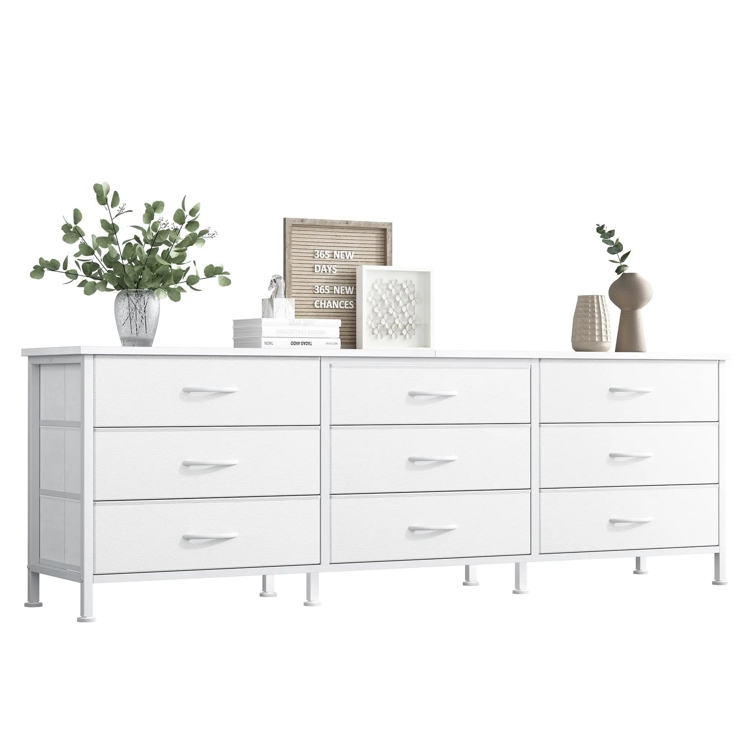 JHK Modern Entertainment Center Cabinet With 9 Fabric Drawers
