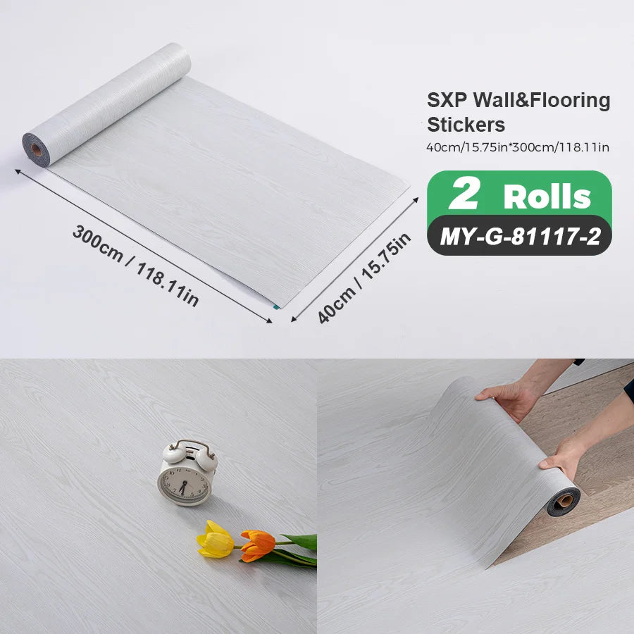 2 Rolls Self-Adhesive Wall and Floor Sticker Peel and Stick 15.75x118.11inch Wood Grain and Marble Design Wallpaper Sticker