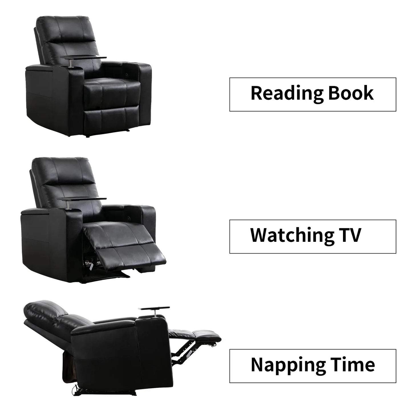 EBELLO Electric Recliner for Living Room Home Theater Seating Leather Reclining Chair Sofa Furniture with Cup Holders USB Ports