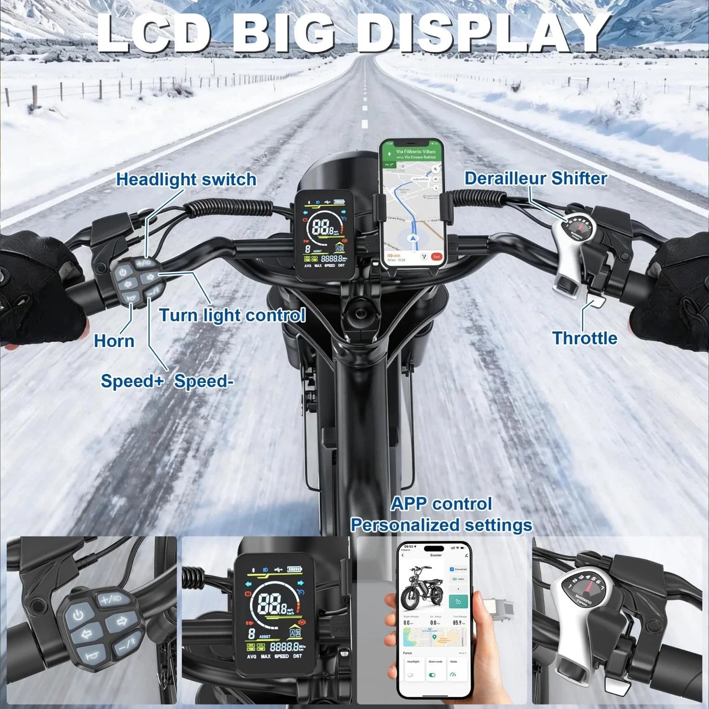 Off-Road 48V 1500W Electric Bike For Adults, 70 Miles Range