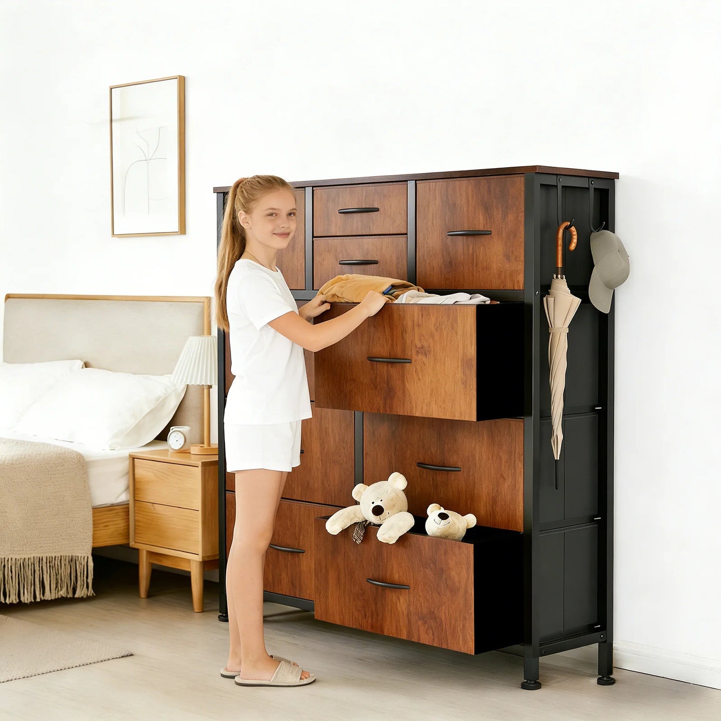 JHK Living Room Fabric Drawers Cabinet With Steel Frame Organizer