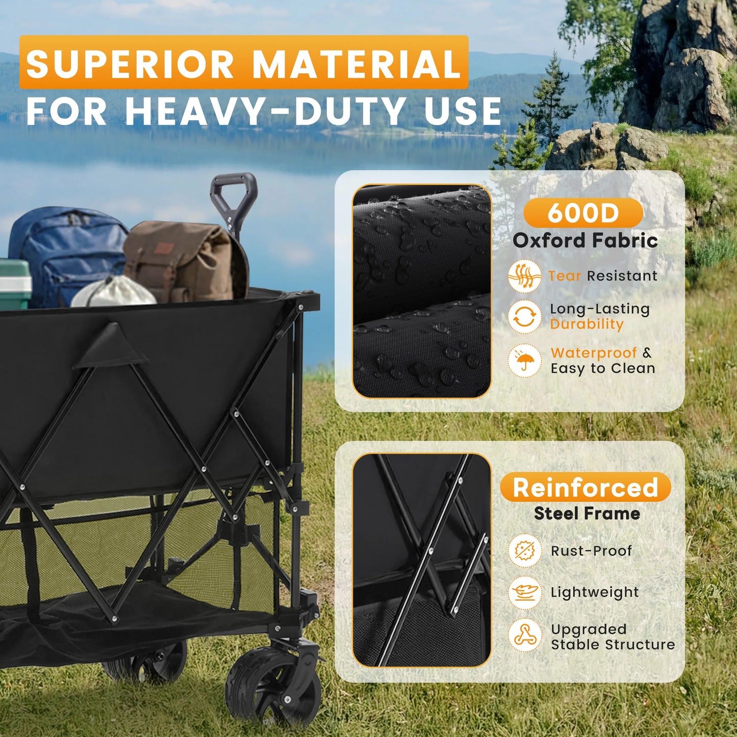 JHK Double Decker Garden Wagon Cart Outdoor Collapsible