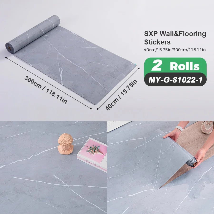 2 Rolls Self-Adhesive Wall and Floor Sticker Peel and Stick 15.75x118.11inch Wood Grain and Marble Design Wallpaper Sticker