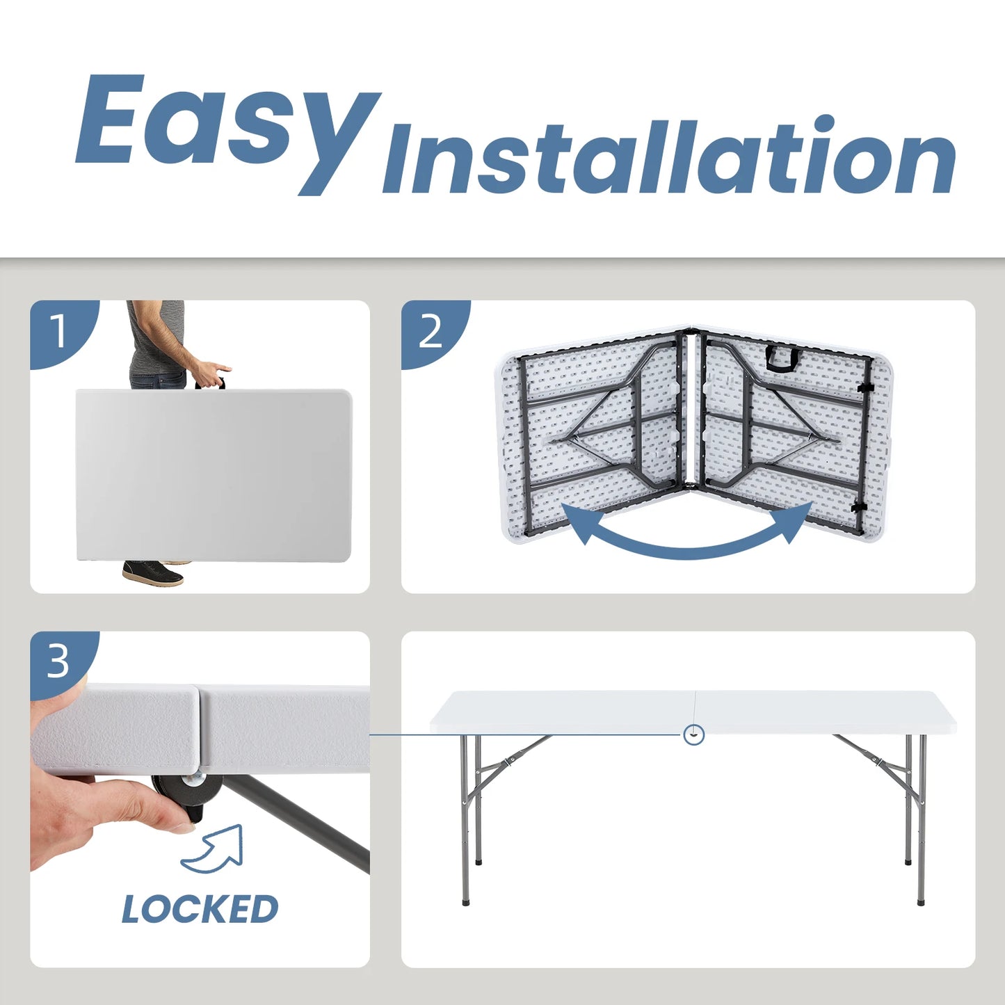JHK Portable Folding Table Outdoor Carry Handle Safety Lock