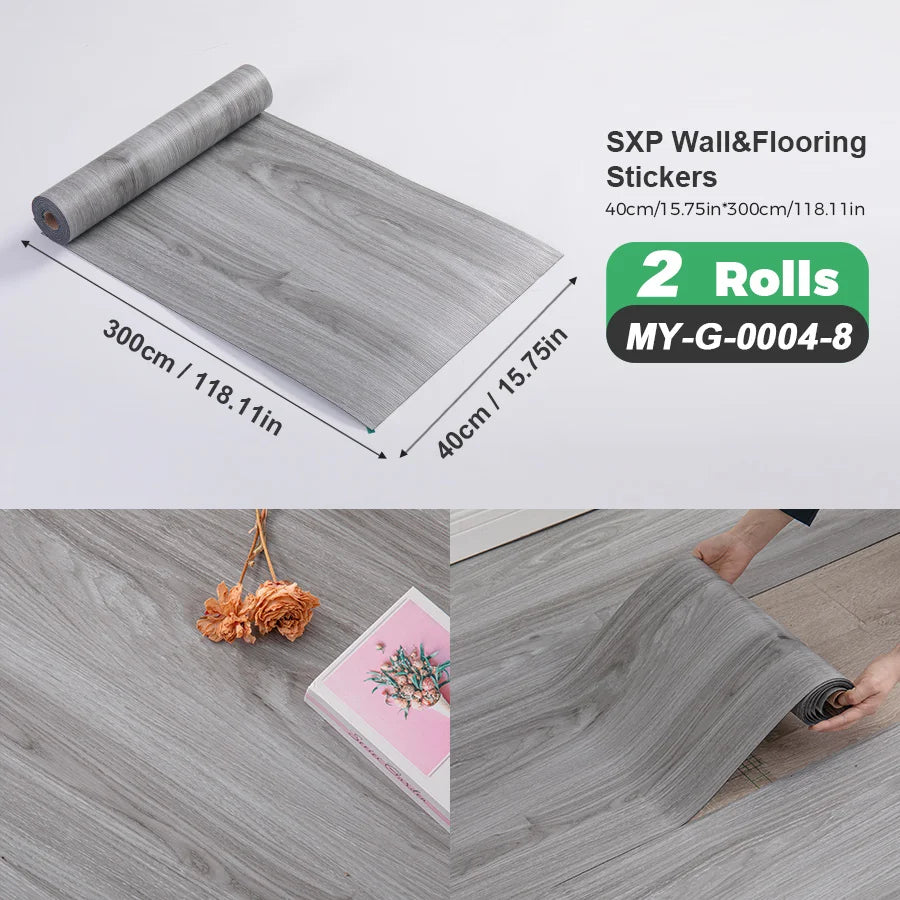 2 Rolls Self-Adhesive Wall and Floor Sticker Peel and Stick 15.75x118.11inch Wood Grain and Marble Design Wallpaper Sticker
