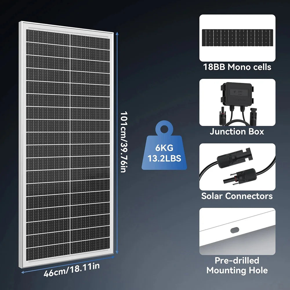 Rvpozwer 100W Mono Solar Panel For Off Grid Home Roof