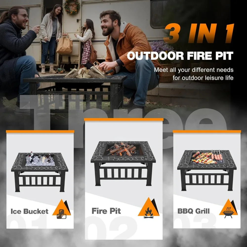 Outdoor Metal Fire Pit Table With Waterproof Cover For Patio