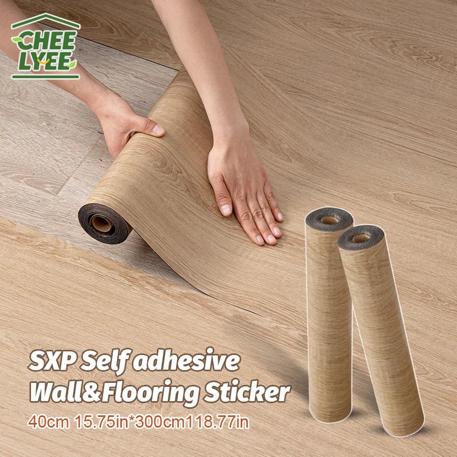 2 Rolls Self-Adhesive Wall and Floor Sticker Peel and Stick 15.75x118.11inch Wood Grain and Marble Design Wallpaper Sticker