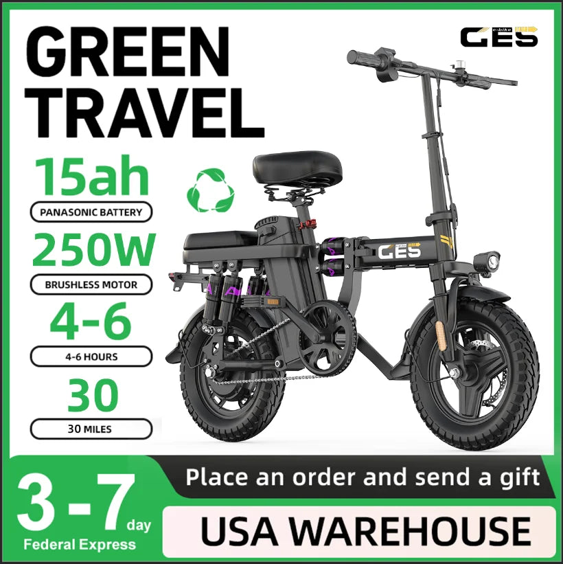 UPlee GE5 Folding Electric Bike 48V 15Ah Battery 30 Miles