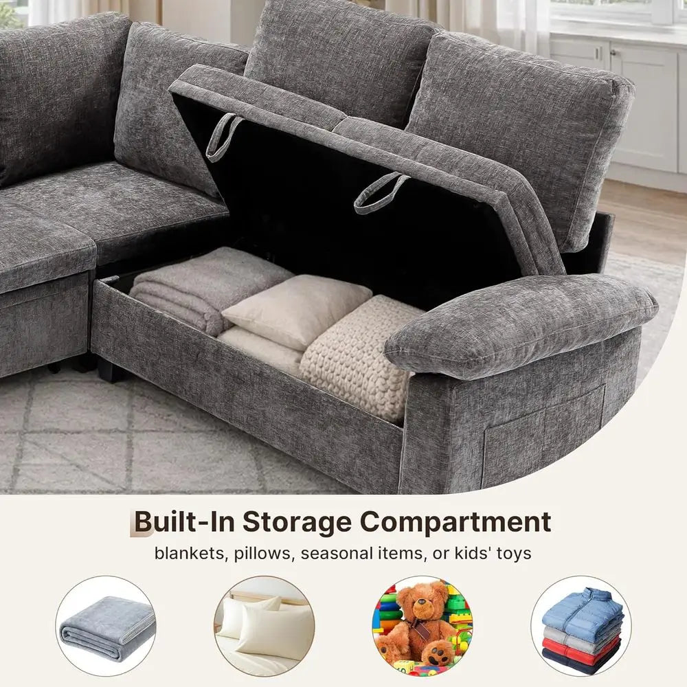 Sectional Sofa Bed With Storage And Pull Out Couch