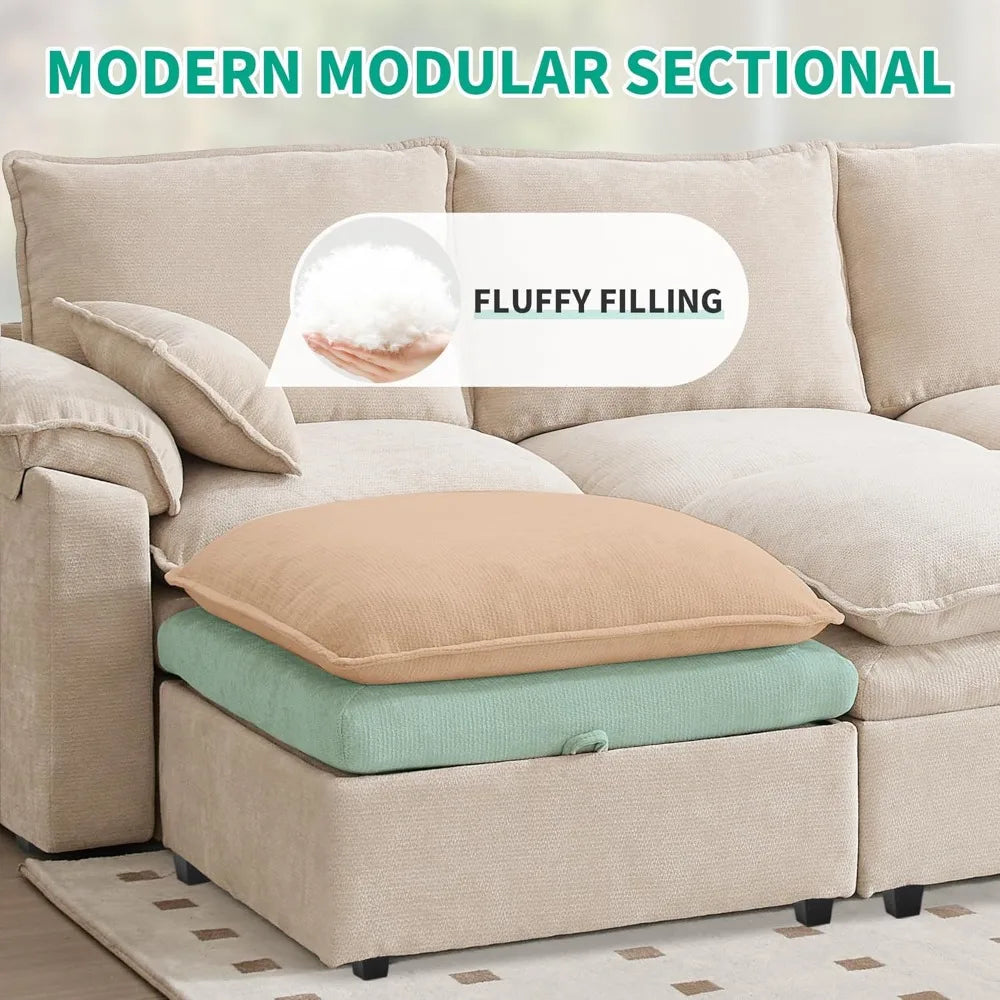 Cloud Chenille U Shaped Modular Sectional Sofa For Living Room