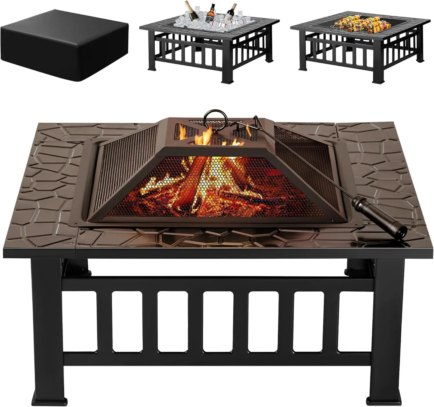 Outdoor Metal Fire Pit Table With Waterproof Cover For Patio
