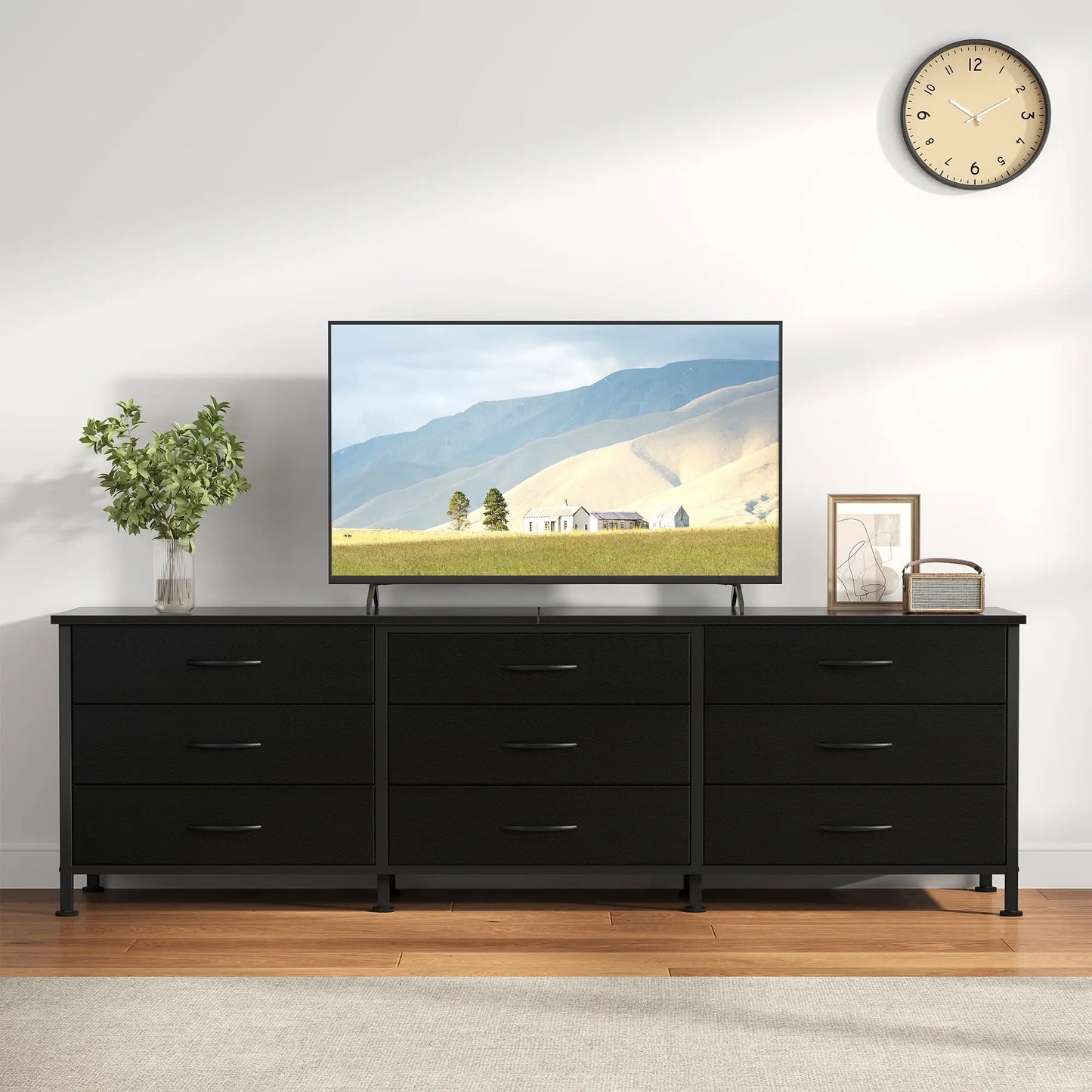 JHK Modern Entertainment Center Cabinet With 9 Fabric Drawers