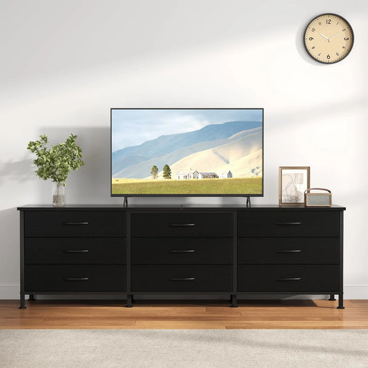 JHK Modern Entertainment Center Cabinet With 9 Fabric Drawers