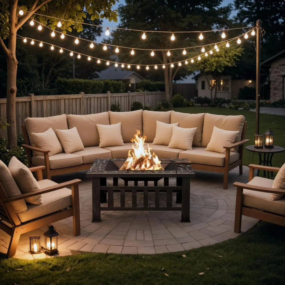Outdoor Metal Fire Pit Table With Waterproof Cover For Patio