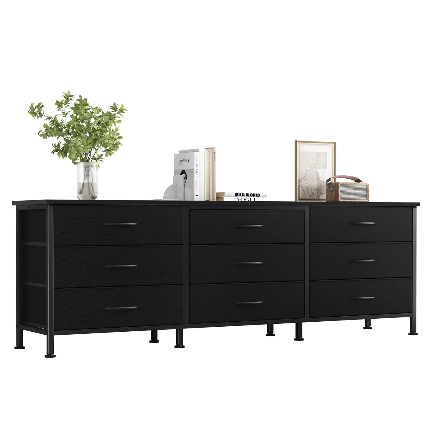 JHK Modern Entertainment Center Cabinet With 9 Fabric Drawers