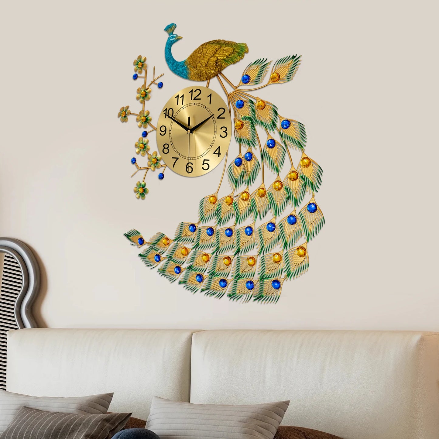 Peacock Wall Clock Modern Acrylic Digital Timepiece For Living Rooms