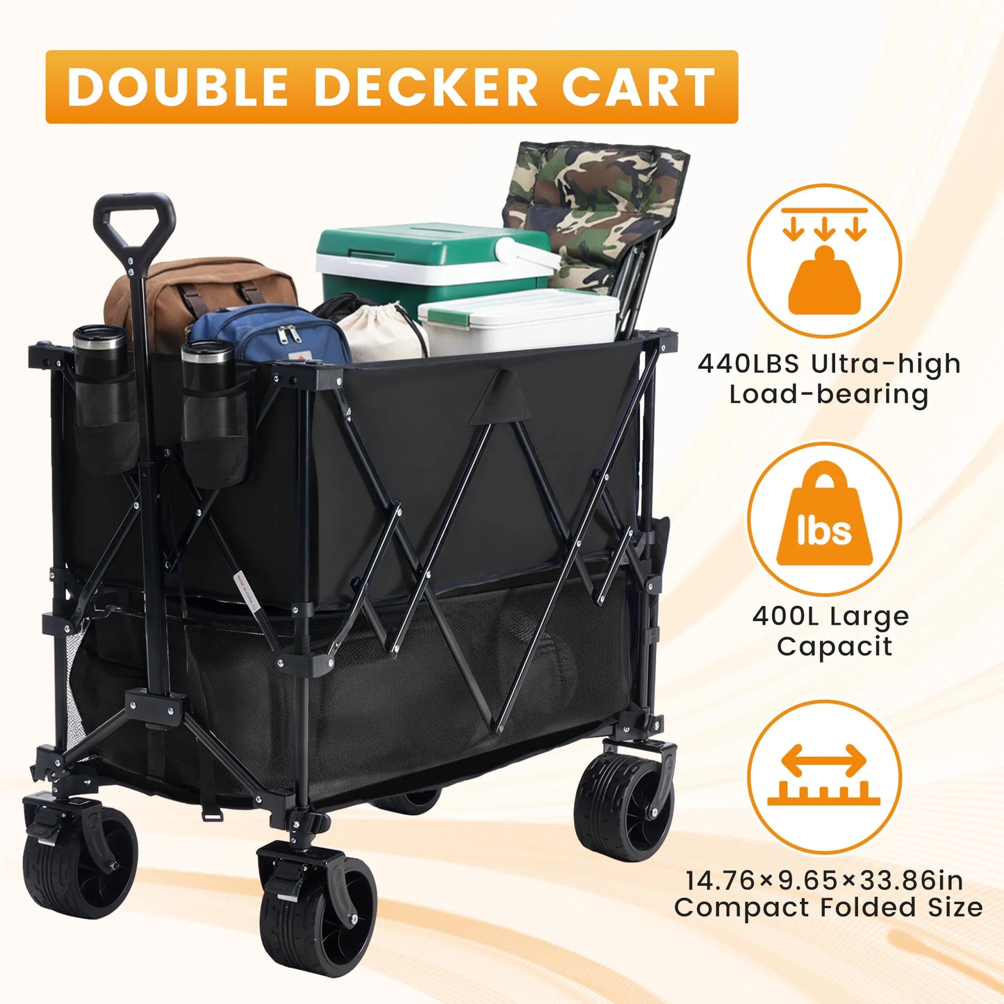 JHK Double Decker Garden Wagon Cart Outdoor Collapsible