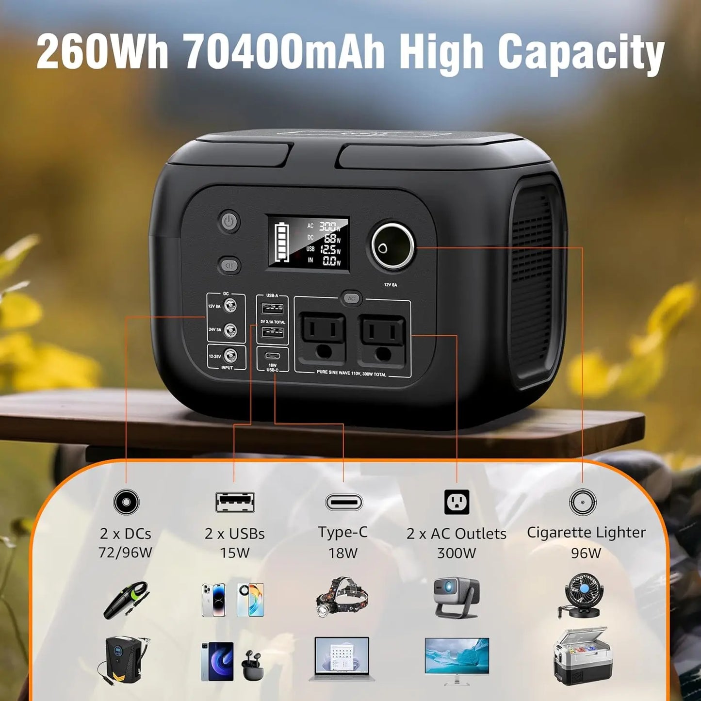 SinKeu G300 300W Portable Power Station 70400mAh Solar Generator